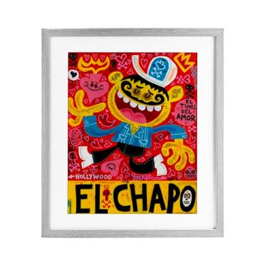 Imagem de Stupell Industries El Chapo Impressão Emoldurada Preta Desenhada Emoldurada sob Vidro, design por Jorge R. Gutierrez, 21 x 17