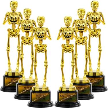 Imagem de JOYIN 6 peças de esqueleto de fantasia de Halloween Trophy Awards 10,6 × 3,5 cm para lembrancinhas de festa de Halloween, troféus de concurso de fantasias douradas, doces ou travessuras