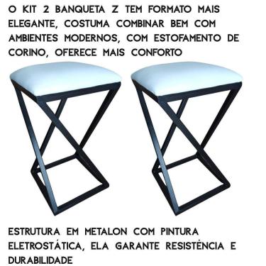 Imagem de Conjunto 2 Banquinhos De Aço E Corino Banqueta Branco