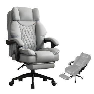 Imagem de HGTRH Cadeira executiva com apoio para pés, cadeira de mesa ergonômica com suporte lombar ajustável braçadeiras acolchoadas e haste de cabeça macia 160° inclinação função inclinação altura ajustável