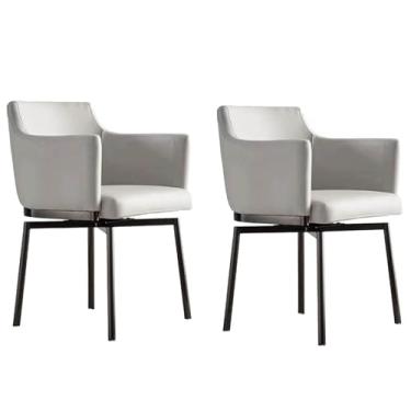 Imagem de Cadeiras de jantar giratórias de 180°, cadeira de jantar estofada ergonômica com encosto automático e apoio de braço pernas de aço carbono C 2 peças