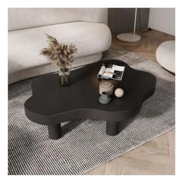 Imagem de Mesa de centro de madeira de pinheiro, mesa central de nuvem, sala de estar com 3 pernas, mesa de coquetel de canto redondo para sala de estar, pátio, preto, 100 x 70 x 40 cm