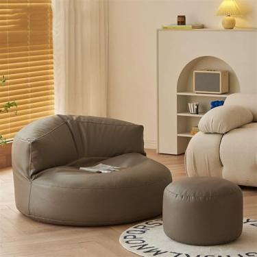 Imagem de Yadlan Cadeira pufe com poltrona grande otomana para adultos, sofá preguiçoso para sala de estar, pufe com espuma de memória, capa de couro fácil de manter cinza