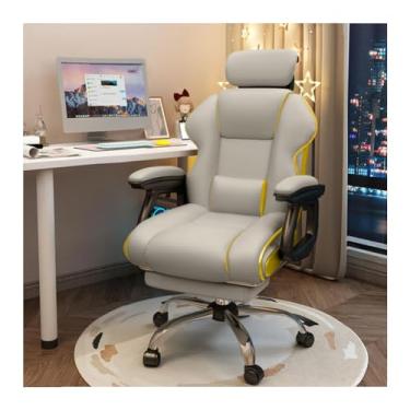 Imagem de HGTRH Cadeira executiva para computador, cadeira ergonômica para escritório em casa, com almofadas altas, apoio de braço, ângulo ajustável, couro sintético para ficar sentado por muito tempo, cinza
