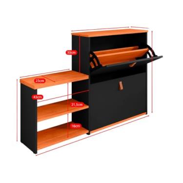 Imagem de Sapateira Organizadora Com Prateleira E Gaveta Basculante Hall de Entrada(Vitória Preto Com Freijó)