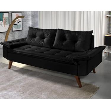 Imagem de Sofá 3 Lugares em Corino Confortável para Sala – Sofá Estofado Moderno (Preto)