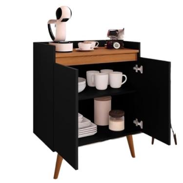 Imagem de Aparador Buffet Sala De Estar Cantinho Café Armário Cozinha 2,3,4 Portas Organizador Prático(Lívia 2 Preto Com Freijó)