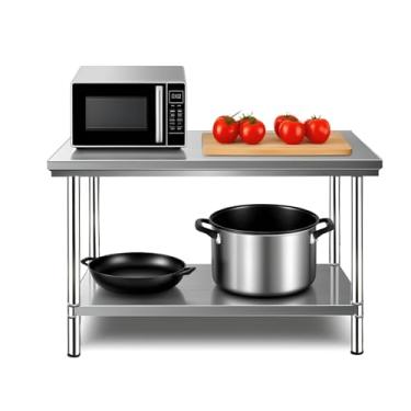 Imagem de enfeiya Mesa de aço inoxidável para preparação e trabalho de 50 x 101 cm, NSF Commercial Heavy Duty Table com prateleira inferior e pernas galvanizadas para restaurante, casa e hotel