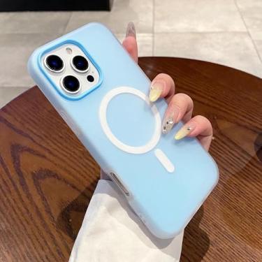 Imagem de HTVJFX Capa protetora magnética de silicone líquido 2 em 1 para iPhone 15 Pro com carregamento à prova de choque (para iPhone 15 Pro/Azul)