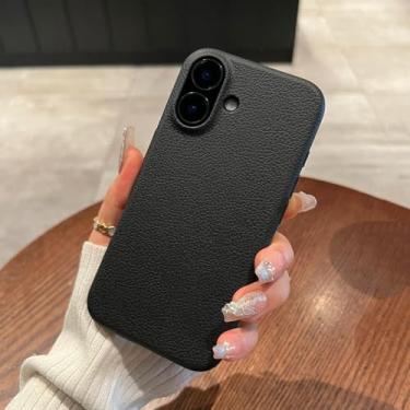 Imagem de HTVJFX Capa de celular luxuosa de couro macio fosco com padrão de silicone à prova de choque para iPhone 14 Plus (para iPhone 14 Plus/preto)