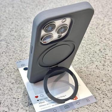 Imagem de HTVJFX Capa de silicone líquido de luxo com suporte e anel para iPhone 13 Pro, além de capa protetora magnética fosca e macia (para iPhone 13 Pro/cinza)