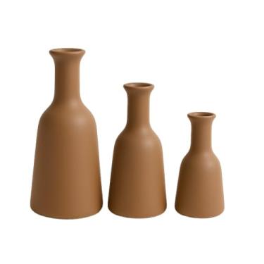 Imagem de Kit Trio 3 Vasos Cerâmica Decorativo Centro De Mesa Sala enfeite rack sala Cozinha enfeite para rack de sala jarros decorativos para sala(Marrom)