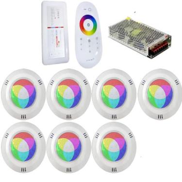 Imagem de Kit 07 REFLETOR LED PISCINA HIPER LED 15W ABS RGB ROSCA - Brustec