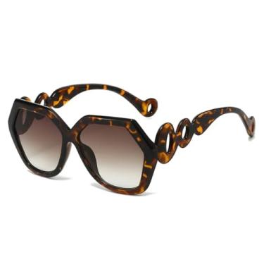Imagem de Óculos de Sol Femininos Trend Retro Gradient Hexagonal com Armação Irregular e Contraste de Personalidade (Marrom Leopardo)