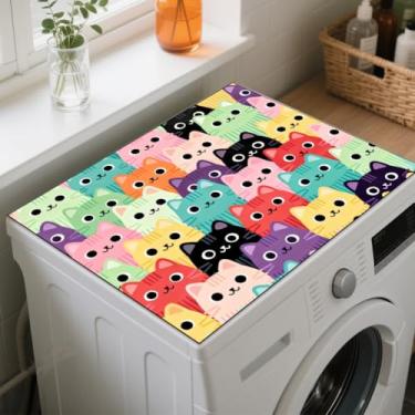 Imagem de GLOBLELAND Tapete de proteção contra poeira empilhado para máquina de lavar e secar gatos, 59,9 x 49,8 cm, animais fofos, protetor superior para máquina de lavar, antiderrapante, para secadora de