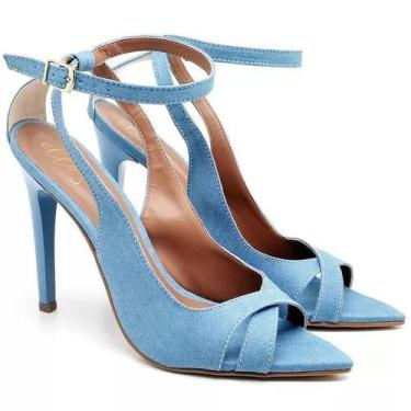 Imagem de Sandália Salto Alto Feminina Bico Folha Jeans Delave - Ella'S, 37, Fem