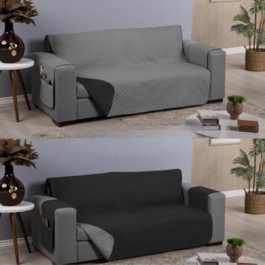 Imagem de Protetor de Sofá 2 3 4 Lugares Retrátil (1,00/1,50/1,80/2,20m) Capa Protetora Matelada Porta Objetos(Cinza Preto Dupla,2 Lug 1,00m)