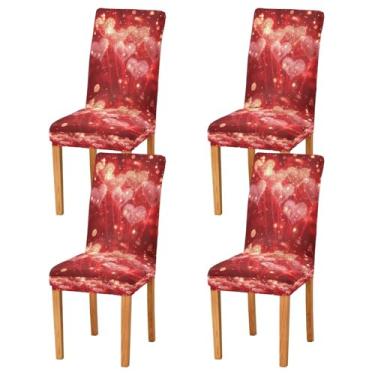 Imagem de Blueangle Conjunto de 4 capas elásticas laváveis para cadeira de jantar fogos de artifício do Dia dos Namorados - Capas protetoras para casa, cozinha e banquete (414)