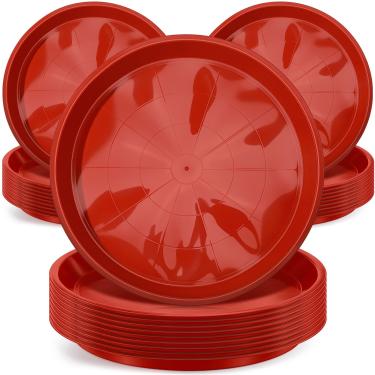 Imagem de Sawysine Pacote com 30 bandejas de gotejamento redondas de plástico para plantas, pires de flores vermelhas, prato grosso para plantas, bandeja de água resistente, recipiente em vaso de drenagem