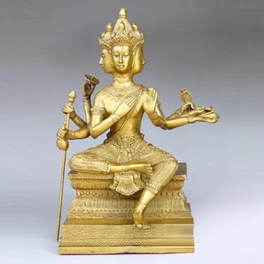 Imagem de FENNYYAR Decoração de Buda Tailandês de Cobre Quatro Lados Grande Brahma King Estátua de Bronze, 15,5 cm 15,5 cm, Decoração de Adoração do Salão de Buda