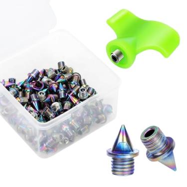 Imagem de Nuolifee Espigões de pista de 1/4 polegada, 100 peças de substituição de espigões de aço e chave de ponta para tênis de pista de corrida esportiva, pontas de golfe