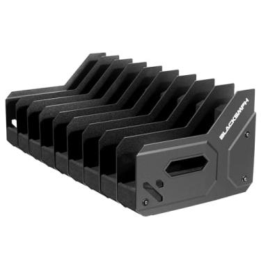 Imagem de BlackSmith Grande suporte de pistola de espuma com 9 compartimentos para cofres e armários de armas organizador de armas Suporte de exibição de revólver com painéis laterais ABS e divisórias PP 46 cm