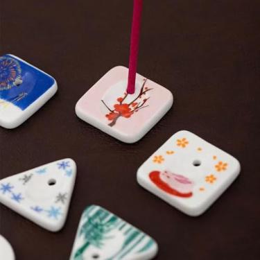 Imagem de Conjunto de 5, mini triângulo de cerâmica japonesa, feito à mão, bonito suporte de incenso
