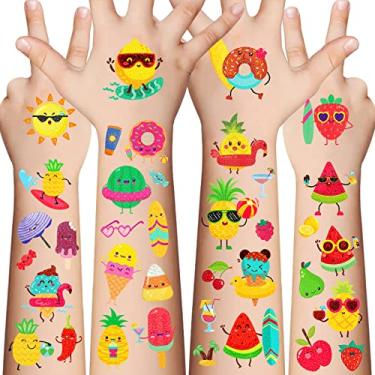 Imagem de 120 peças de tatuagens temporárias de frutas e legumes, para crianças, 10 folhas, estilos com glitter, adesivos de tatuagem falsos, maçãs, bananas, peras, rosto, maquiagem para meninas e meninos