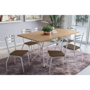 Imagem de Sala De Jantar Loire Com Tampo De Madeira 160cm 6 Cadeiras Portugal Cromada Capuccino