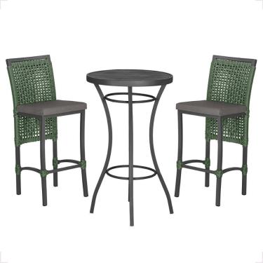 Imagem de Mesa Bistro E 2 Banquetas Roma Preta Corda Náutica 11 Verde