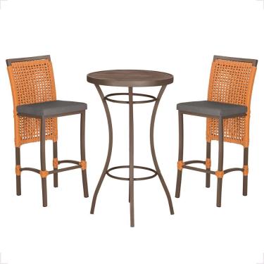 Imagem de Mesa Bistro E 2 Banquetas Roma Marrom Corda Náutica 11 Terra Cota