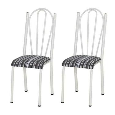Imagem de Kit 02 Cadeiras Tubular Branca 021 Assento Preto Listrado - Artefamol,