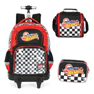 Imagem de Kit Mochila Rodinhas Lancheira E Estojo BOX Hot Wheels Mc49982hw Verme