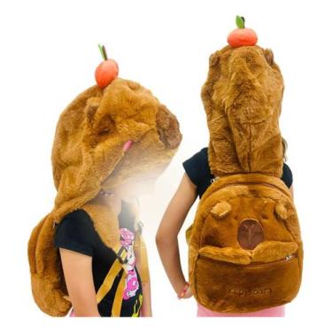 Imagem de Mochila Capivara De Pelúcia Com Touca Removível Incrível - Genérica