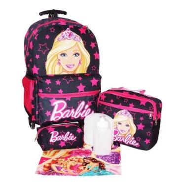 Imagem de Kit Mochila Barbie Feminina Infantil Rodinhas Lancheira Aula