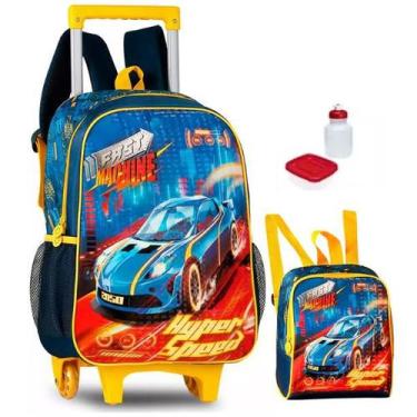 Imagem de Kit Mochila Carro Machine Hot Wheels Rodinhas G Lancheira - Pacific