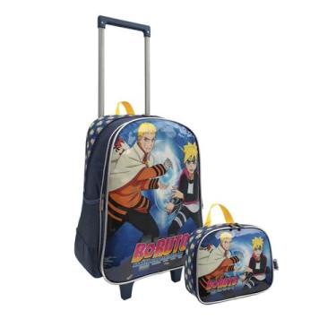 Imagem de Kit Mochila Escolar Infantil Juvenil 2 Rodas com Lancheira Boruto Nara