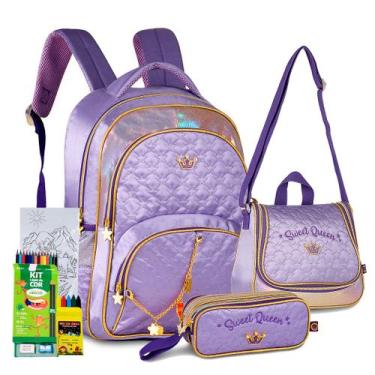Imagem de Kit Mochila Escola Estojo Lancheira Escolar Infantil Sweet Queen Princ
