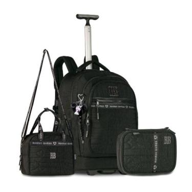 Imagem de Kit Rebecca Bonbon Mochila Carrinho com Lancheira e Estojo, Preto