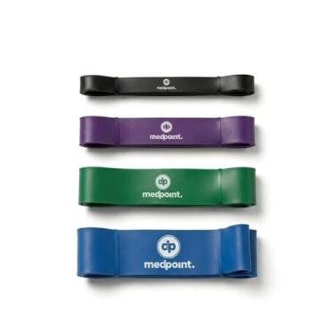 Imagem de Kit 4 Faixa Elastica Exercicio Super Band 4 Intensidades Leve Media Forte Extra Forte Funcional Pilates Grossa
