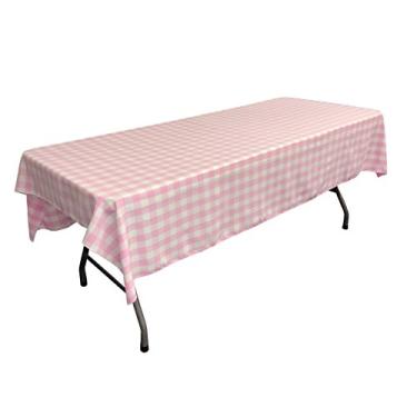 Imagem de LA Linen Toalha de mesa retangular quadriculada 60" x 108", rosa claro e branco, 60x108