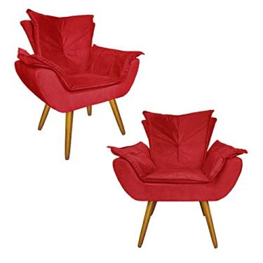 Imagem de Conjunto 2 Poltronas Decorativas Estofadas Sala Comercial Apolo Suede Vermelho - LM DECOR