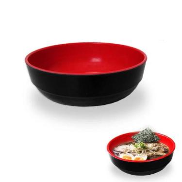 Imagem de Tigela Redonda 850 Ml Em Melamina Vermelha Com Preta Para Sopa Japones
