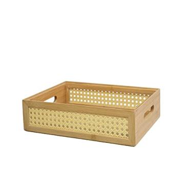 Imagem de Caixa Organizadora empilhável de bambu e palhinha 32cm - Oikos
