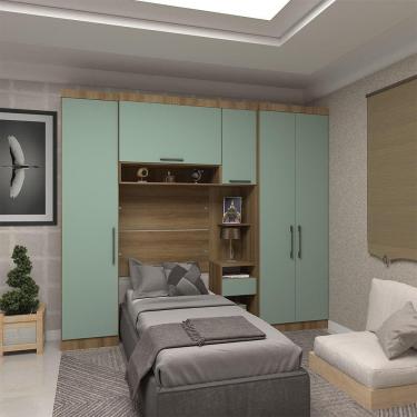 Imagem de Quarto De Solteiro Com Guarda Roupas E Mesa De Cabeceira Paris Luciane Móveis Avelã Pf Com Verde Pf