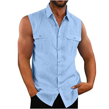 Imagem de Coletes masculinos verão outono sem mangas decote em V linho camiseta regata nó simples coletes masculinos 2024 Y2K, O-261 Azul royal, X-Large
