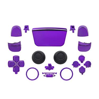 Imagem de Yioopi D-pad de substituição de cor cromada R1 L1 R2 L2 Gatilhos Touch Pad Opções de compartilhamento botões de rosto polegares botões completos clipe Shell com anéis de destaque conjunto para