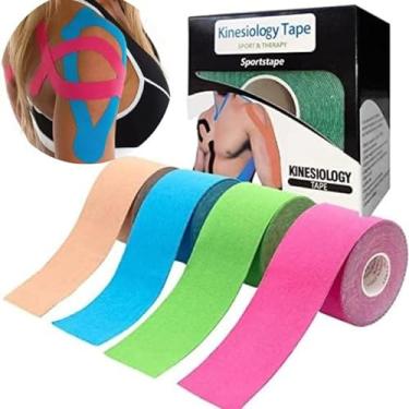 Imagem de Fita Kinesio Tape Bandagem Elástica Adesiva 5cm x 5m Funcional Treino Recuperação Muscular Evita Lesões Alívio Rápido Recuperação Muscular - Cores Sortidas