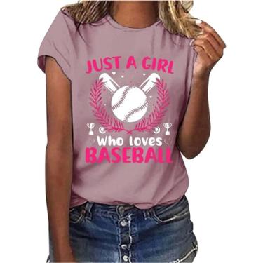 Imagem de Camiseta feminina de beisebol PKDong Just A Girl Who Love Baseball com estampa de letras engraçadas de manga curta, rosa, GG