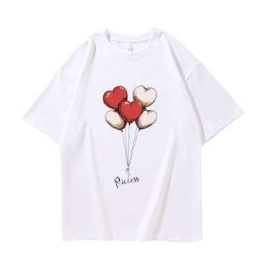 Imagem de Riccess Camisetas de algodão branco de caimento solto, designs gráficos, gola redonda, manga curta para mulheres e meninas, Loves, GG Plus Size